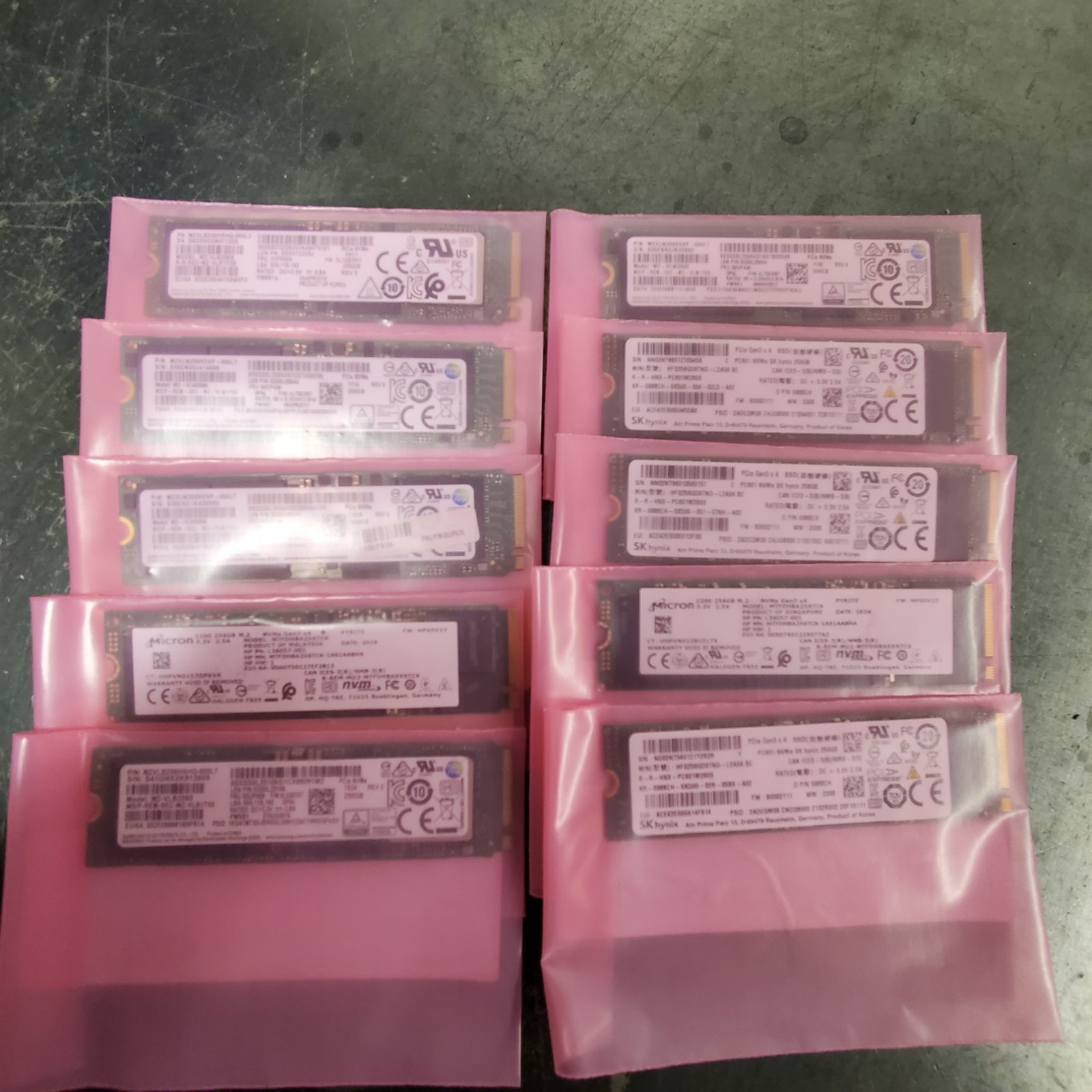 LOT OF 10 256GB M.2 NVMe PCIe SSD Solid State Mixed Major Brands 2280