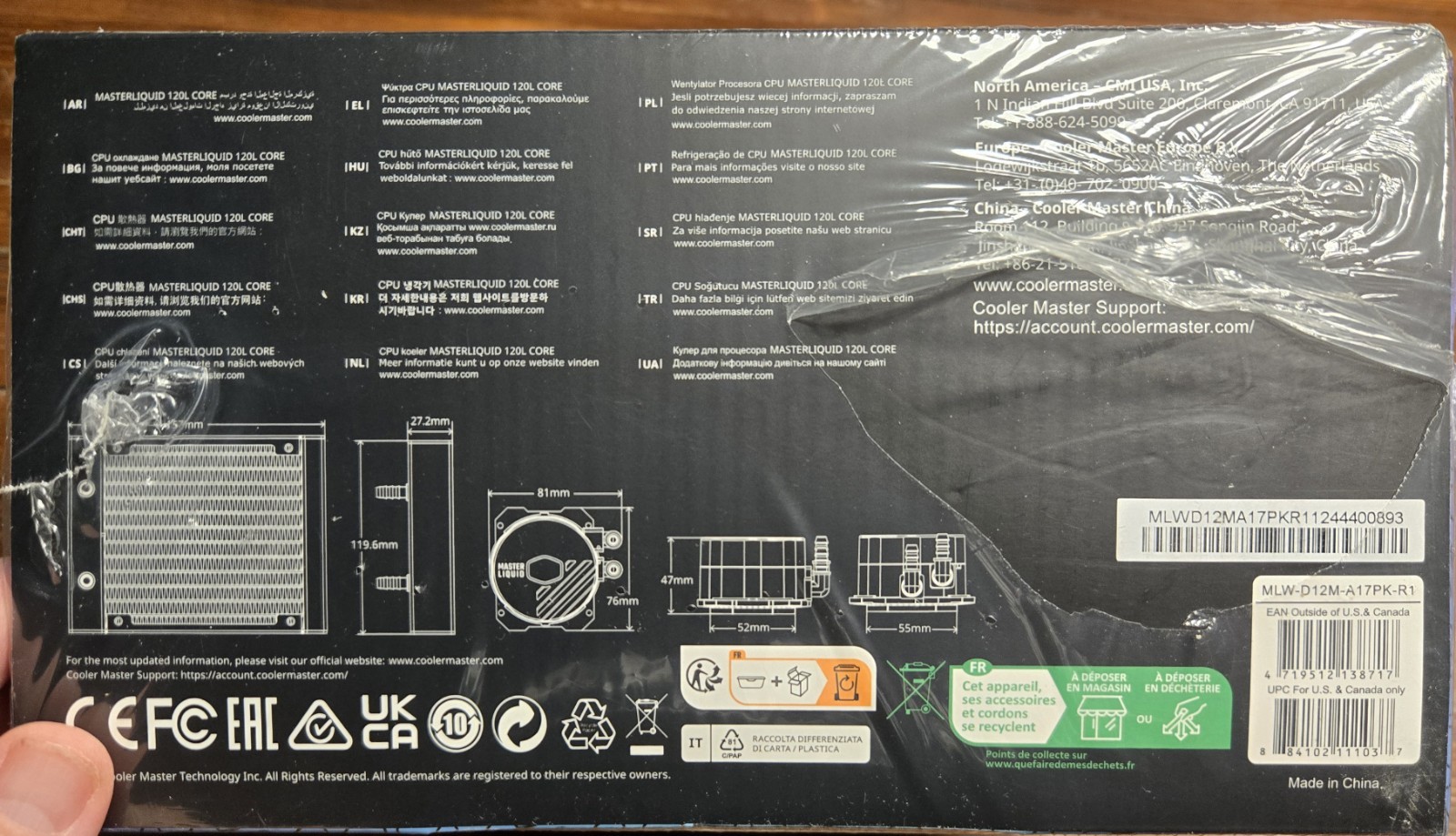 Cooler Master MasterLiquid 120L Core AIO Liquid CPU Cooler Intel AMD New Sealed