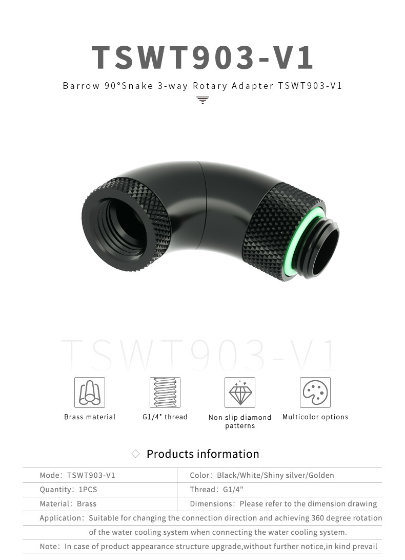 Barrow G1/4″ 90° Snake Triple Rotary Adapter 90 Degree Fitting Male to Female