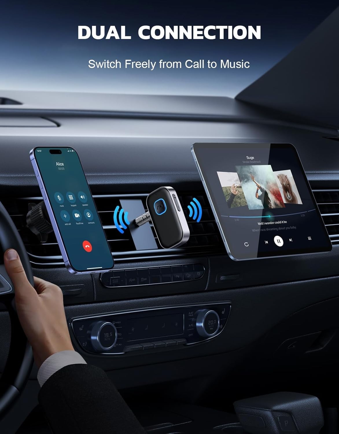 COMSOON Bluetooth Receiver for Car, Noise Cancelling 3.5mm AUX Bluetooth Car