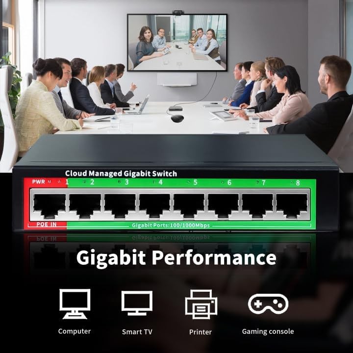 STEAMEMO 8-Port Gigabit Ethernet Switch | Smart Managed with VLAN & QoS | Plug &