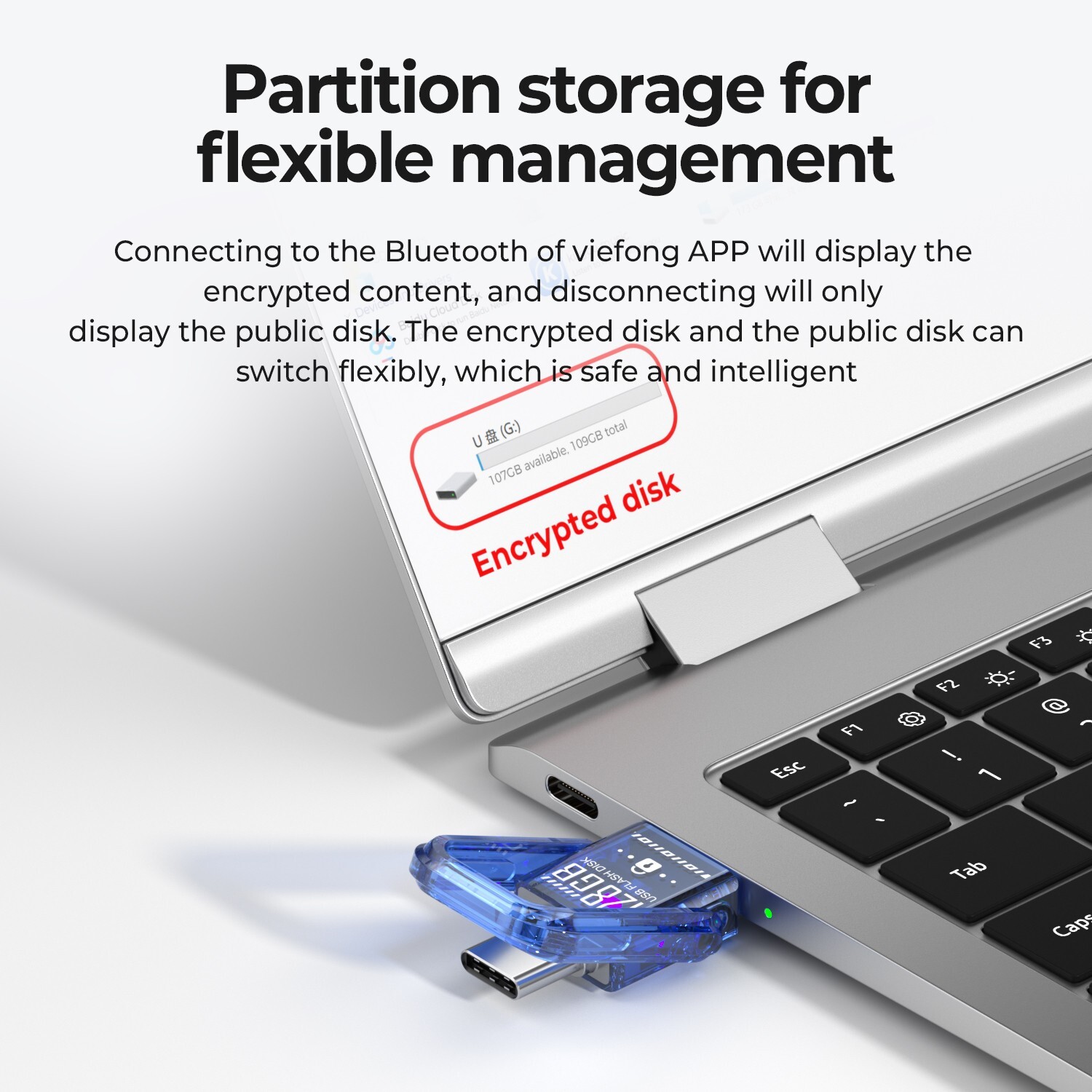 Newmine Viefong Encrypted USB C Flash Drive 128 GB for cellphone and PC