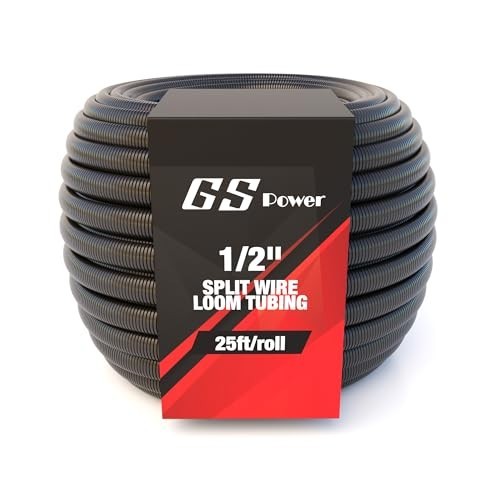 Split Wire Loom Tubing 1/2 Inch 25 Feet Black Cable Sleeve Cord Protector