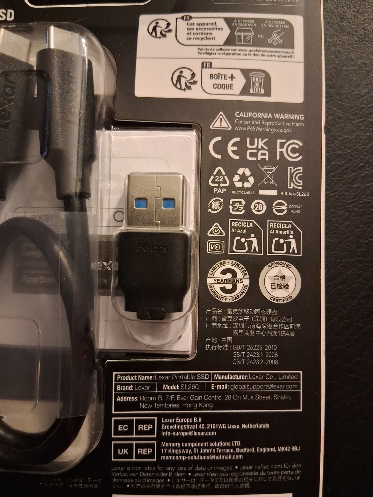 Lexar Air SL260 1TB Portable SSD USB 3.2 Gen 1 Type-C 400MB/s