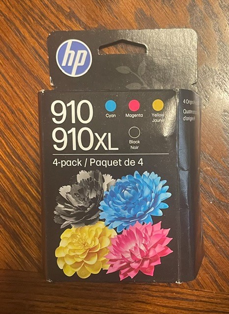 4 PACK HP GENUINE 910XL BLACK & 910 COLOR INK BRAND NEW EXP 2028