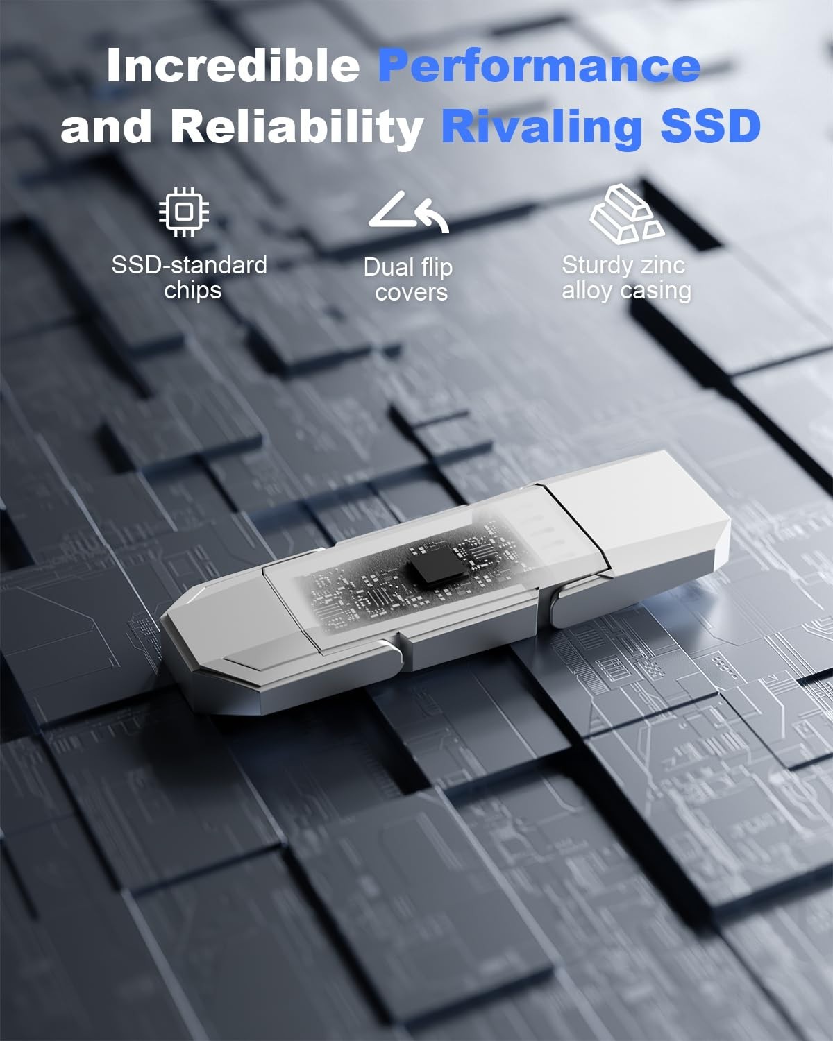 64GB Portable SSD External Drive, 450MB/s USB 3.2 Gen 2, Type C & USB A, Silver