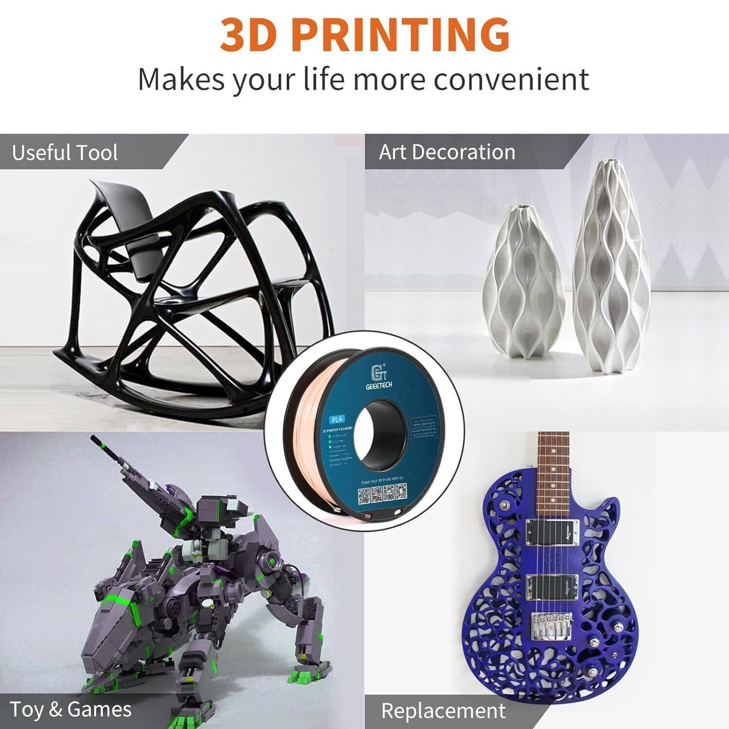 Hot SALE!GEEETECH 3D Printer multicolor Filament PLA/ABS+/PETG/TPU 1.75mm 1KG US