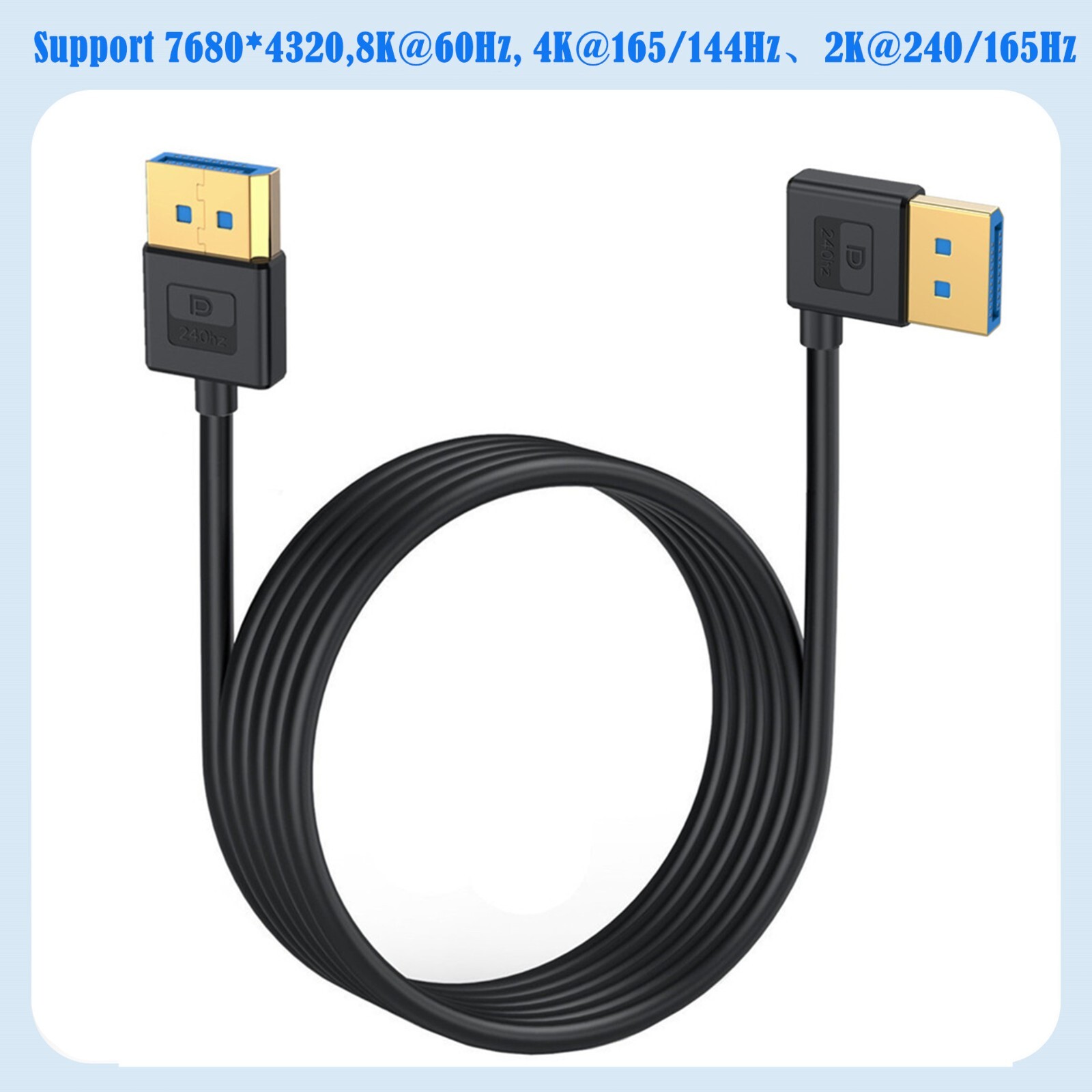 Right Angle DisplayPort Male To DisplayPort Male Cable 1.4V 8K/60Hz Gold Plated