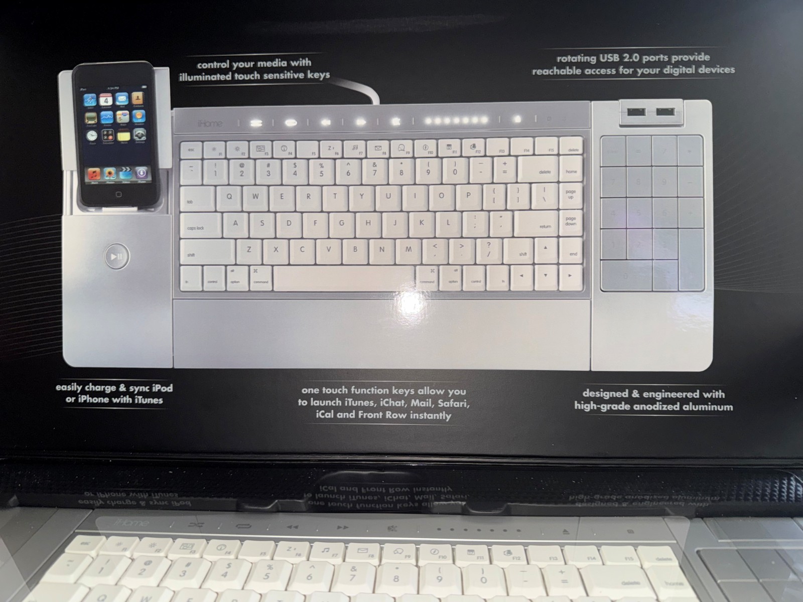 iHome iConnect Media Keyboard Mac iPod iPhone Dock Aluminum usb not pc Bluetooth