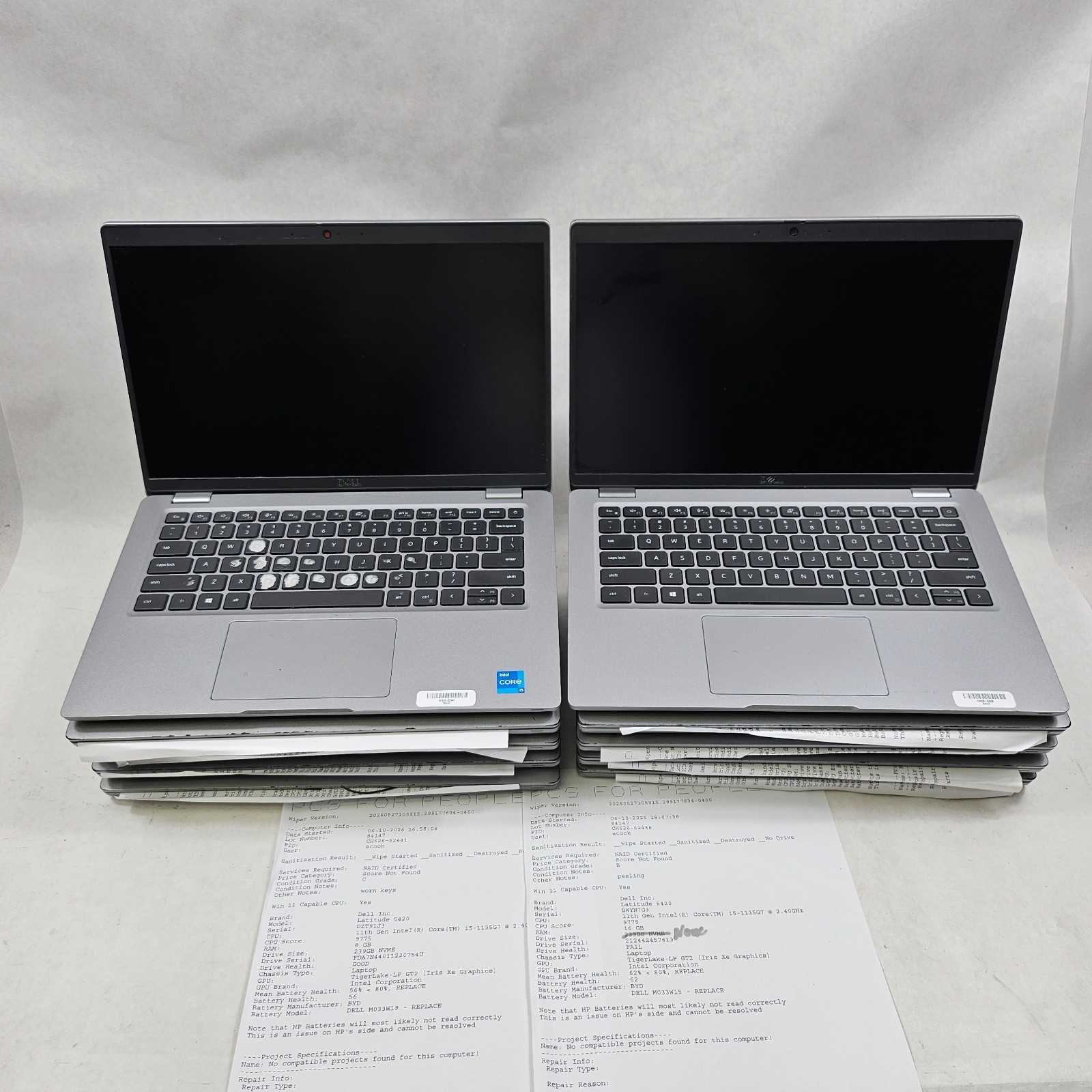 Lot of 10 Dell Latitude 5420 Intel Core i5 1135G7 @ 2.40GHz 8 / 16GB RAM *Read