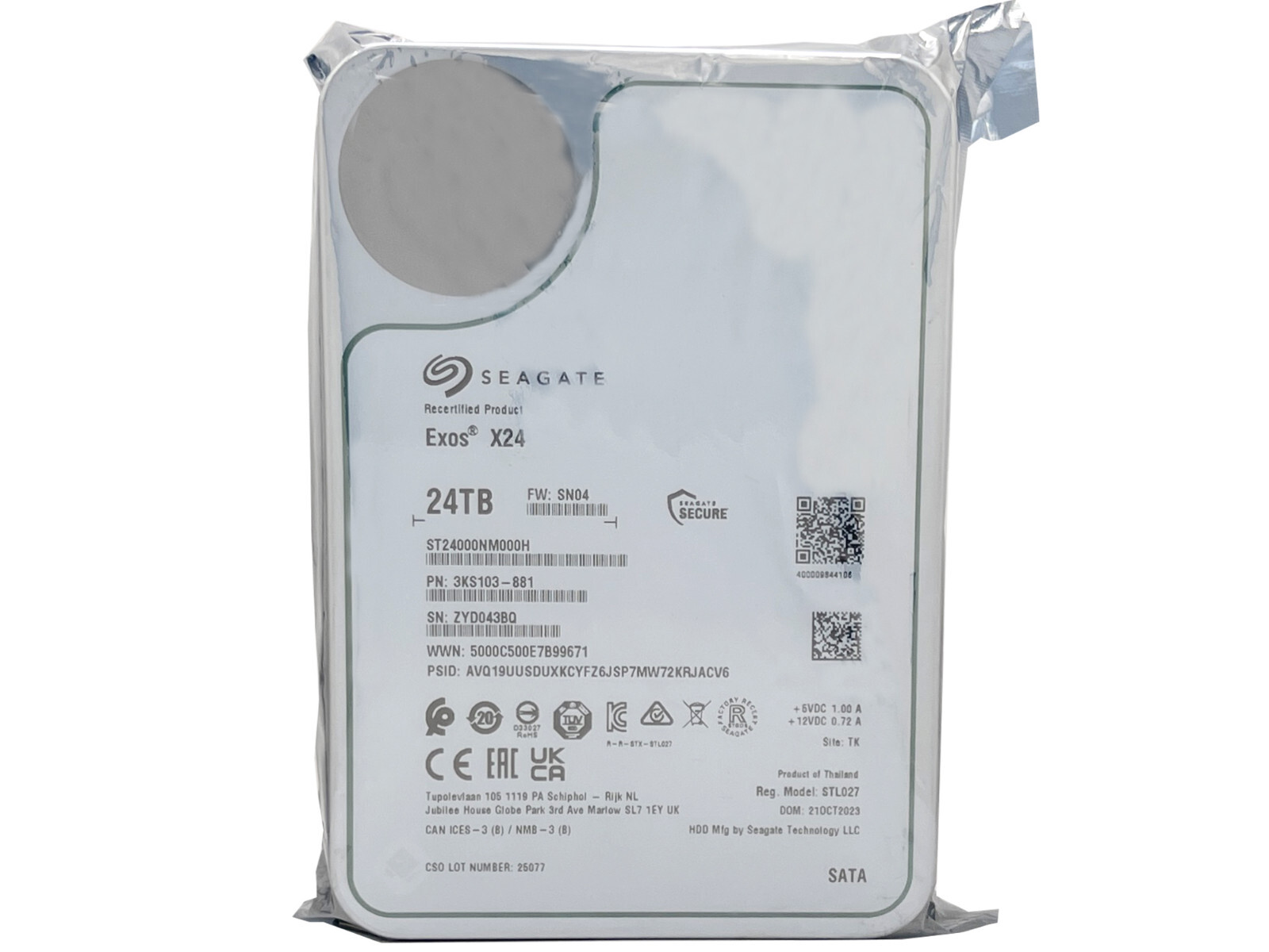 Seagate Exos X24 ST24000NM000H 24TB CMR 7200RPM SATA 6.0Gb/s 3.5″ Enterprise HDD