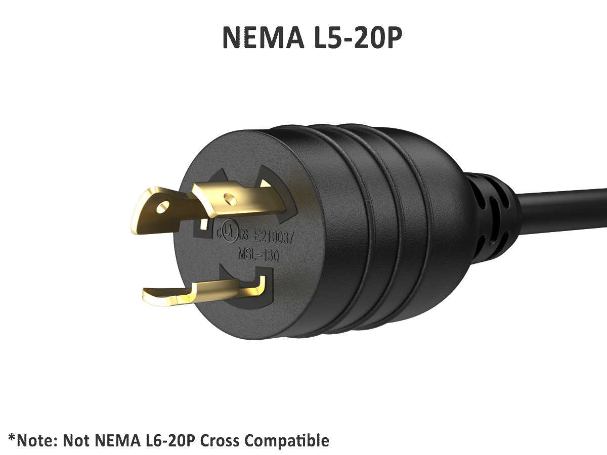 8ft NEMA L5-20P to C13 Heavy Duty Power Cord, 14 AWG, 15A/125V, Black