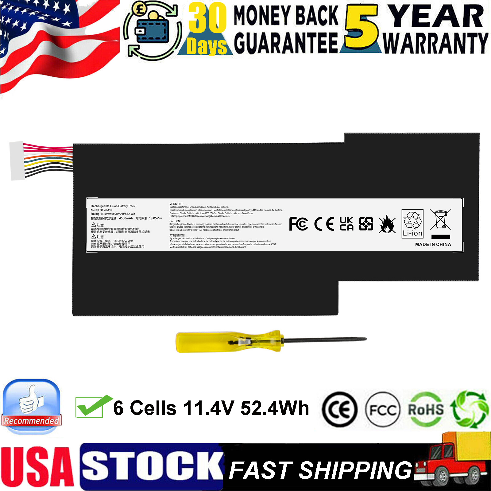 BTY-M6K Battery For MSI GS63VR 7RG Stealth Pro GF63 GF75 Thin MS-17F1 MS-17F2 US