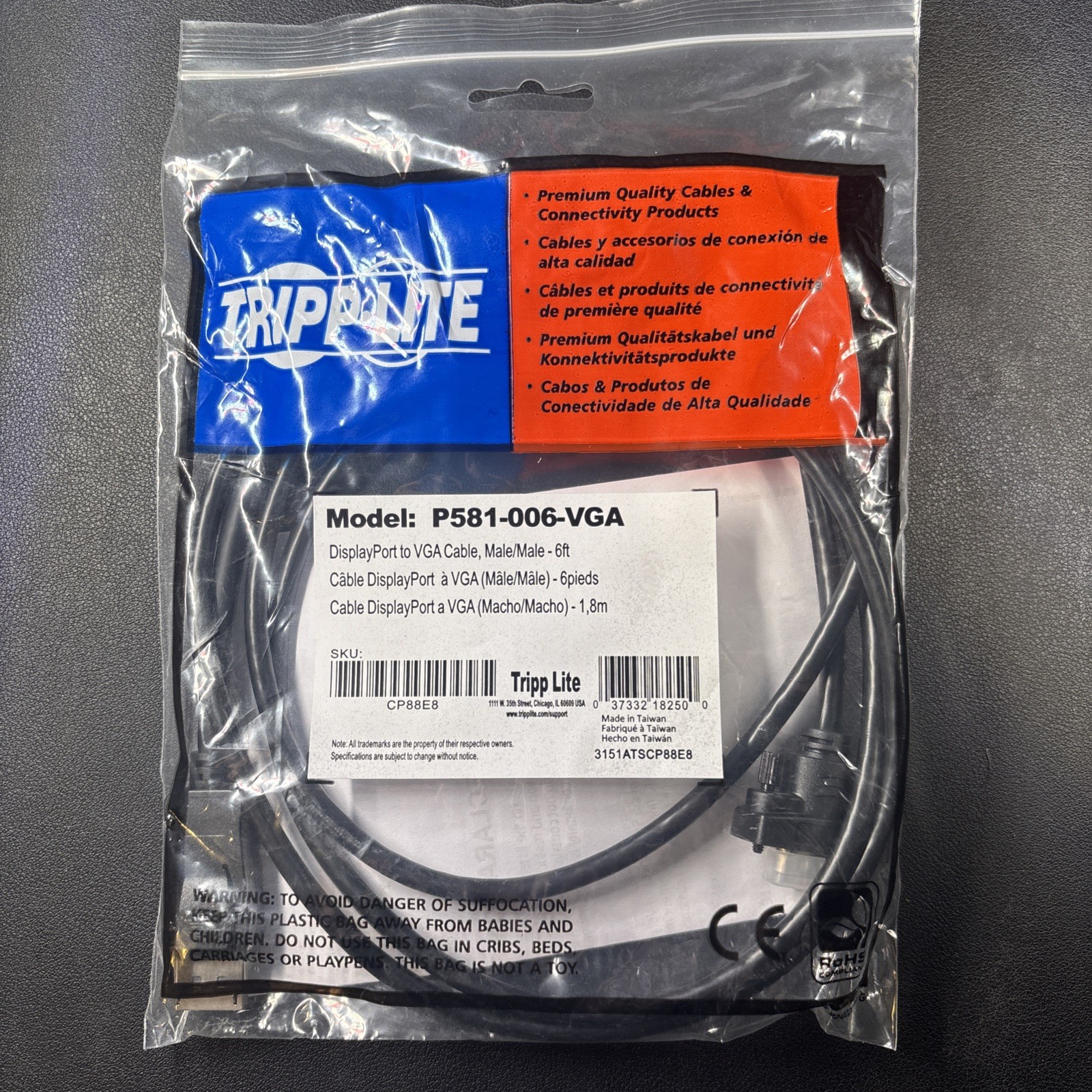 NEW Tripp Lite P581-006-VGA DisplayPort 1.2 to VGA Active Adapter Cable 6 ft.