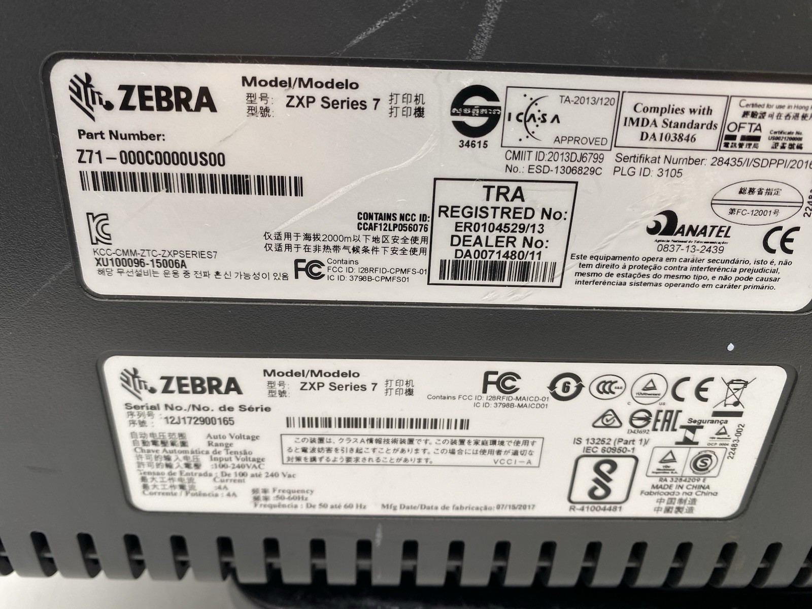 Zebra ZXP Series 7 Dual Sided ID Card Printer Ethernet Z71-000C0000US00