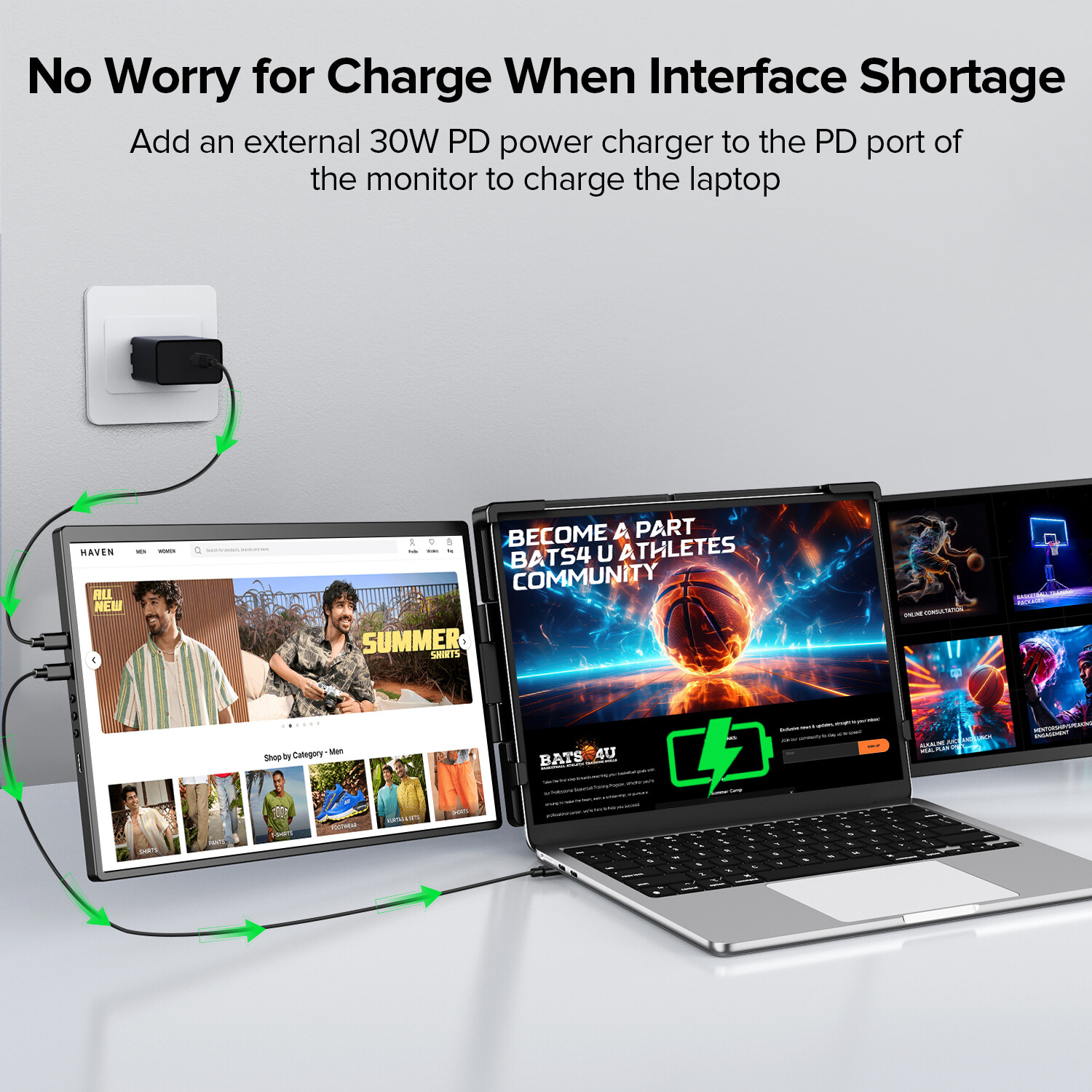 14 Inch 2K Tri-Screen Laptop Monitor Extender Triple Display Kompatibel mit Mac