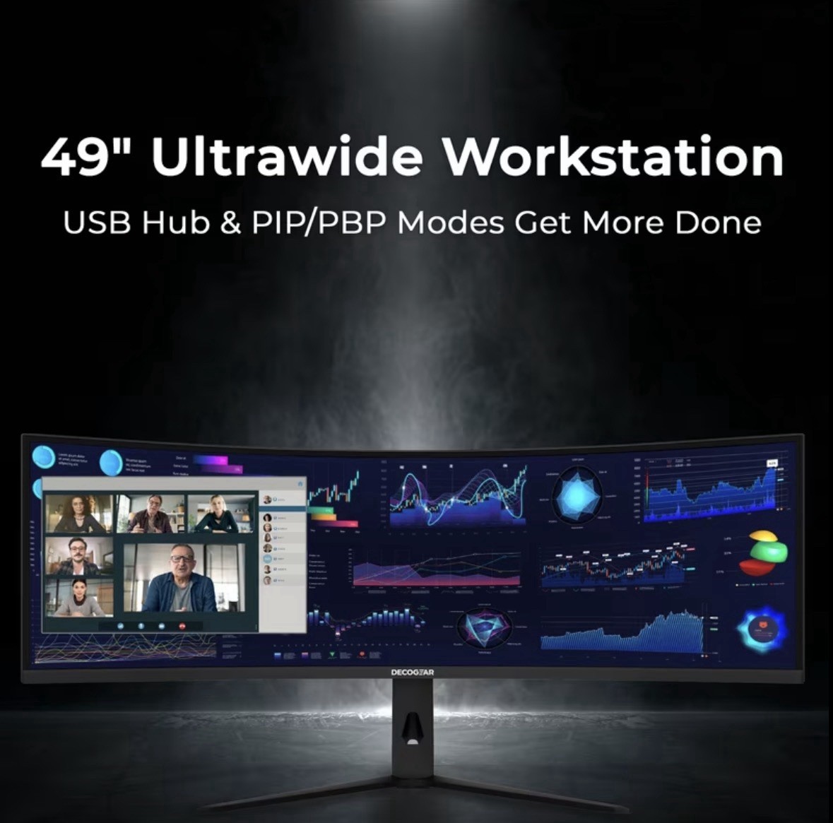 DECOGEAR 49in Curved 32:9 Ultrawide Monitor 5120×1440 120Hz HDR HDMI DP USB-C