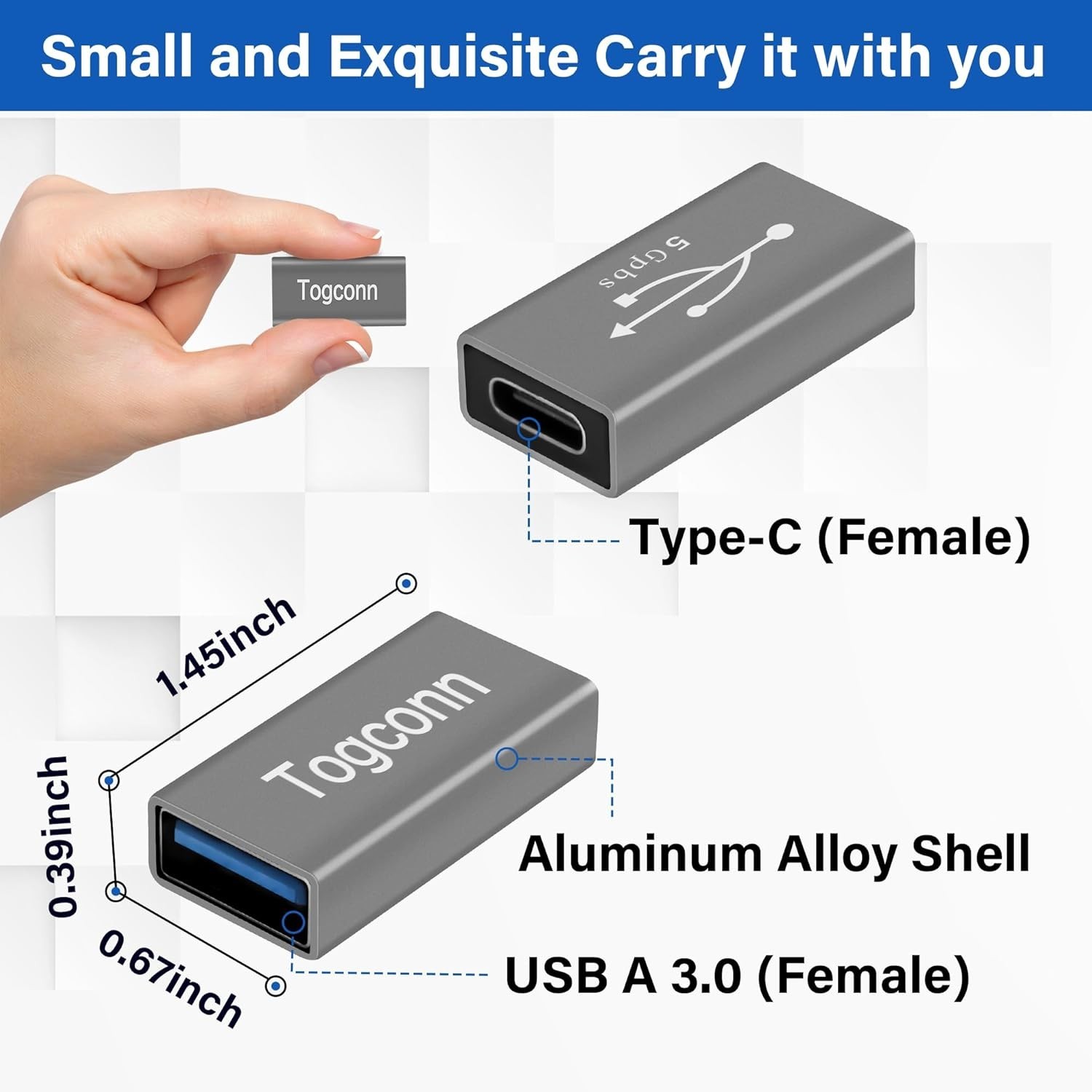 USB C to USB 3.0 Adapter (2 Pack),USB Type-C (Female) to USB A (Female) Coupl…