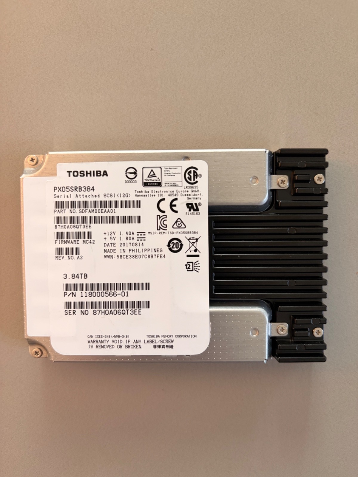 DELL EMC TOSHIBA 3.84TB SAS 12Gbps 2.5in SSD 118000566-01 – Tested Working