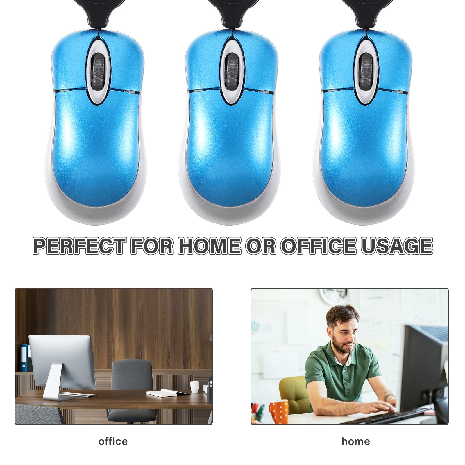 Mini Compact Travel Optical Mouse Retractable Cord Plug and Play for Windows New