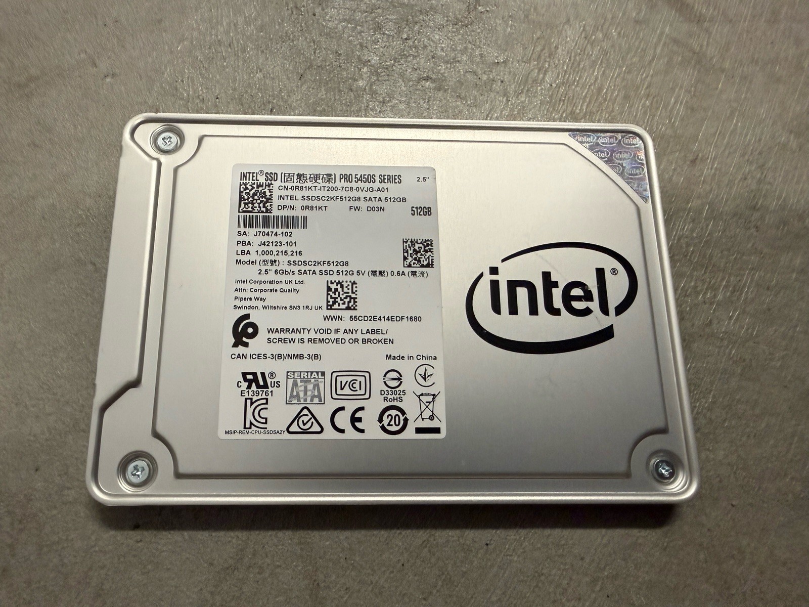 Lot of 2 Intel Pro 5450s 512GB 2.5″ SATA III SSDs – 1TB Total – Tested Working