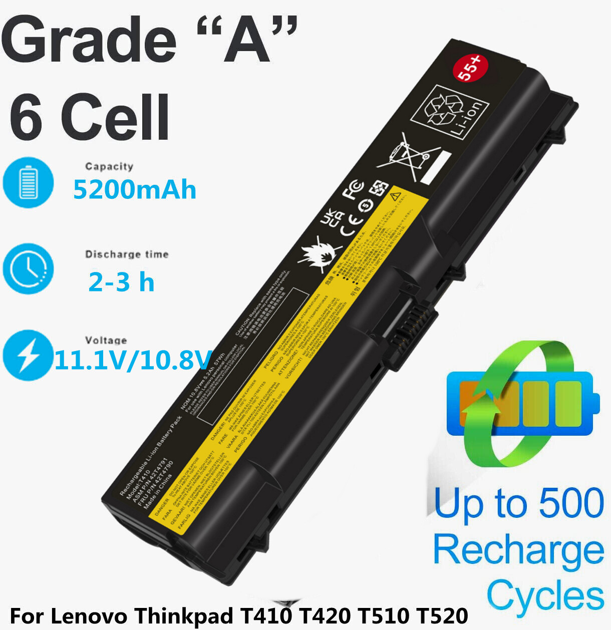 Battery for Lenovo Thinkpad T410 T420 T510 T520 W510 W520 SL410 SL510 5200mAh