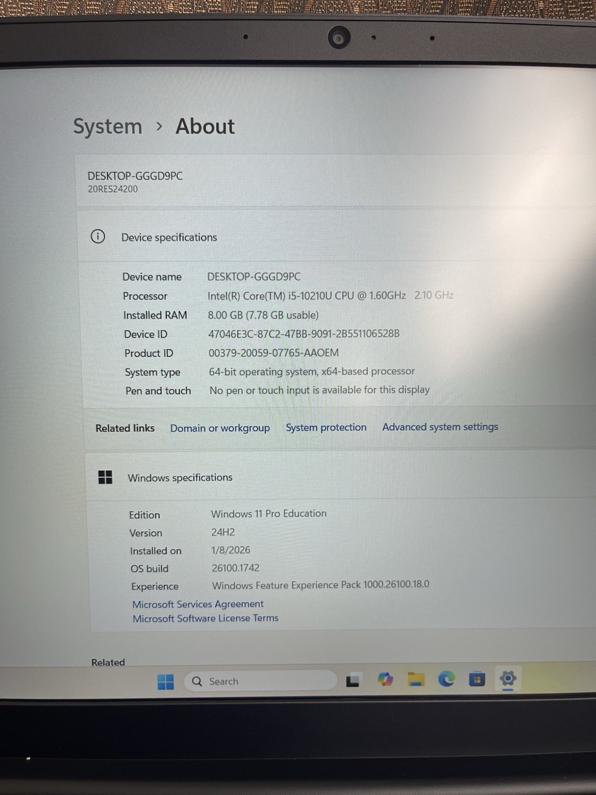 Lenovo ThinkPad E15 15.6″ i5-10210U 8GB RAM 256GB SSD Win11 Pro Edu