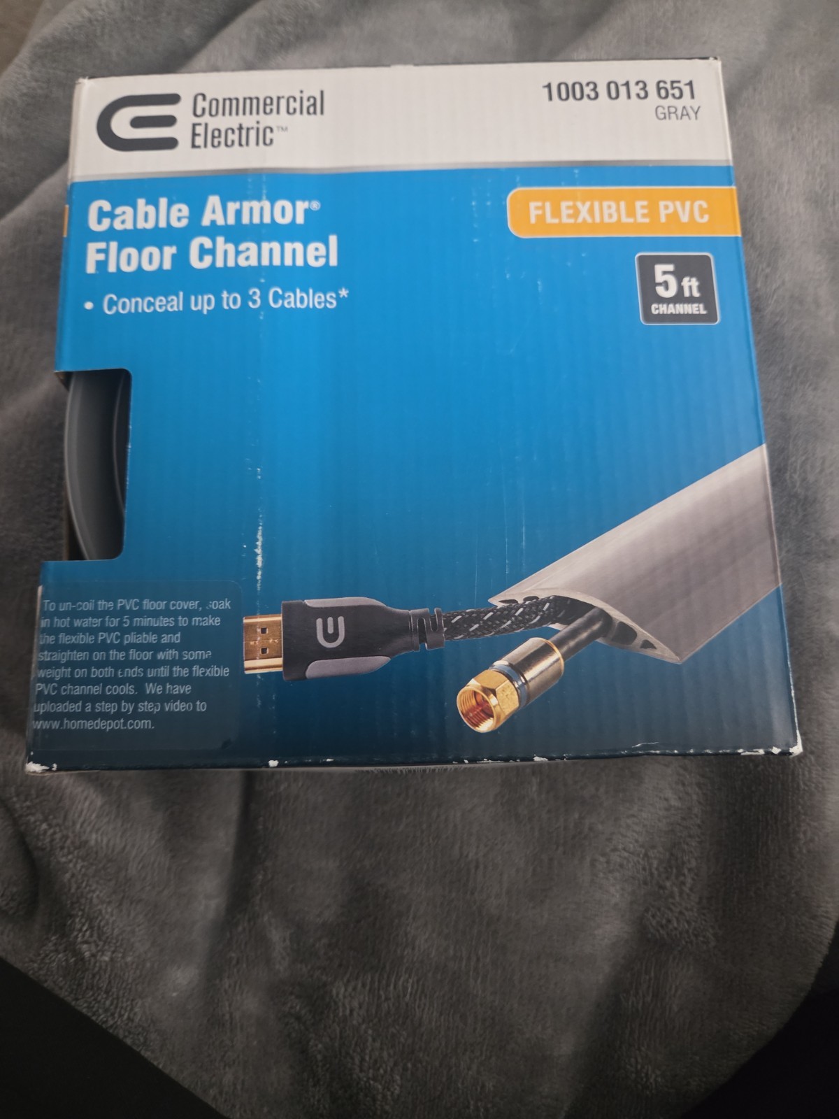 Commercial Electric 15′ Cable Armor Floor Channel, Flexible PVC, Gray