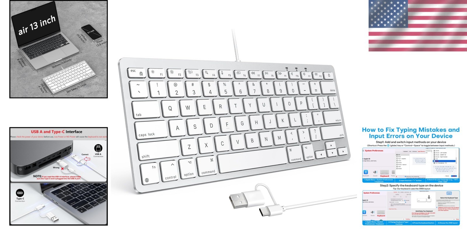Compact Wired Keyboard for Mac with Ergonomic Design – 78 Keys, Easy Connection