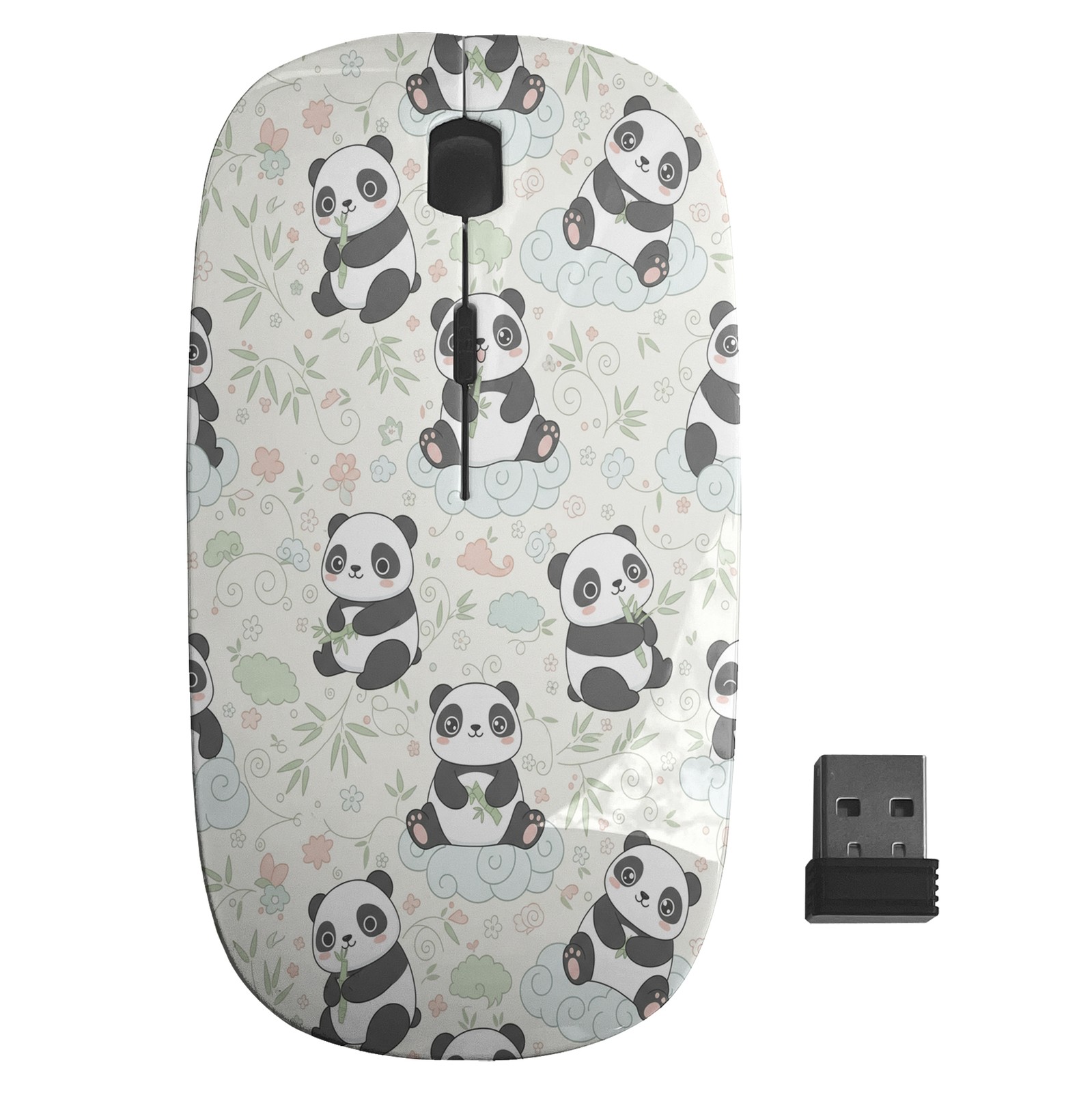 Pandas Bamboo Clouds Pattern, Optical Wireless Mouse, Desktop Laptop Mice