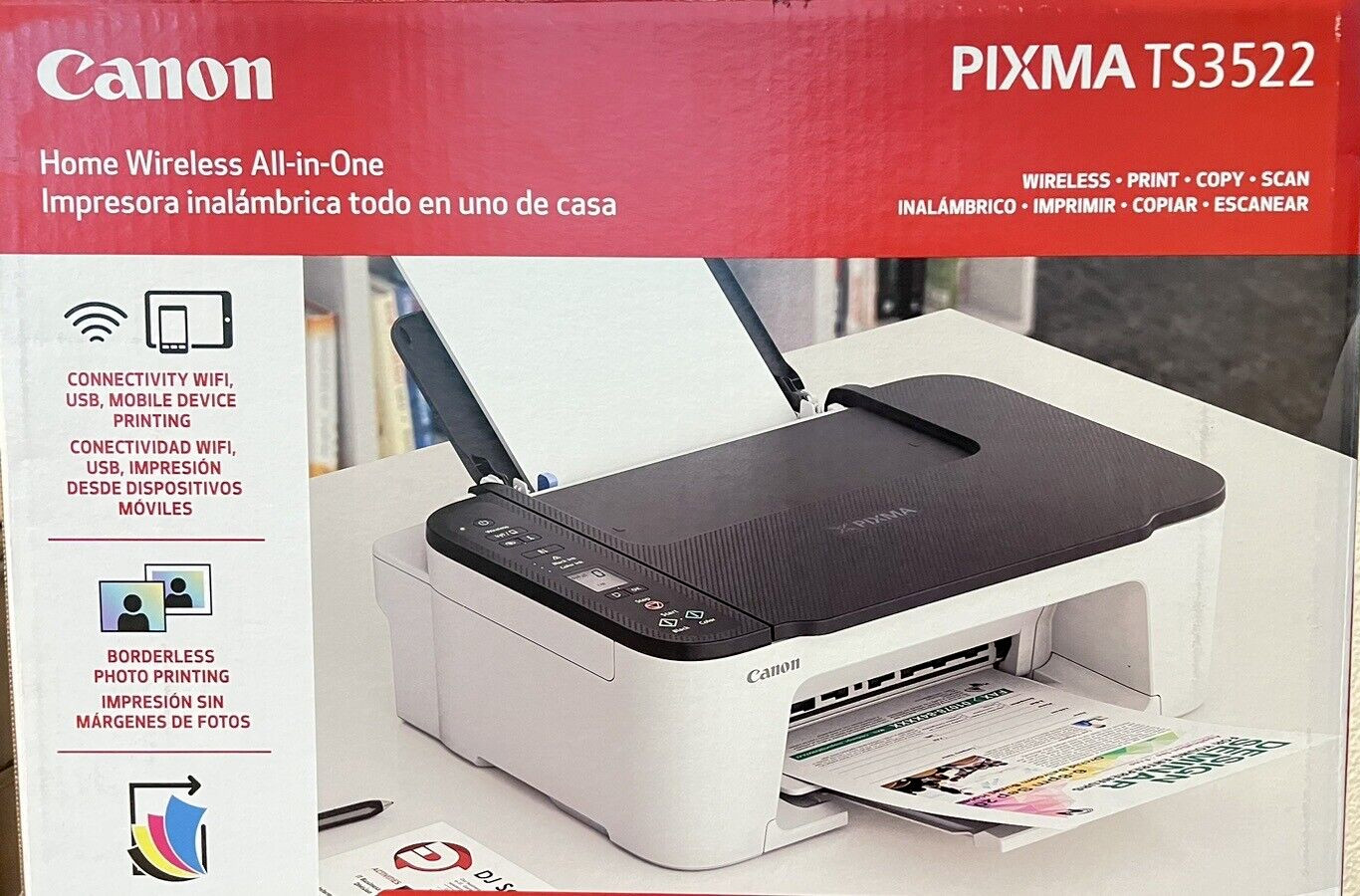 New Canon 3722 (3522) Wireless Printer-Copy-Scan-5×5 Photo-On Sale-Back School