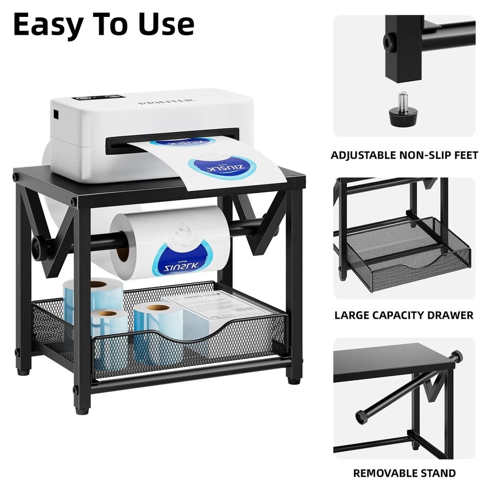 Label Holder for Rolls and Fanfold Labels, Metal Thermal Label Printer Black