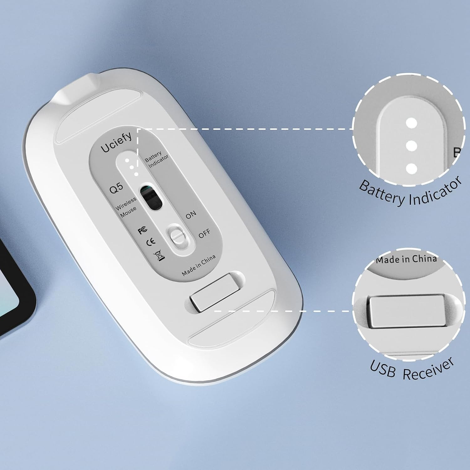Q5 Slim Rechargeable Wireless Mouse, 2.4G Portable Optical Silent Ultra Thin