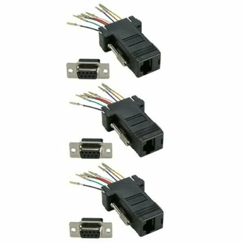 3 Pcs DB9 9-Pin RS232 Serial Female to RJ45 8P8C Network Adapter Connector Black