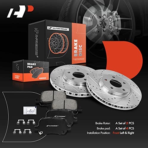 11.65 in(296mm) Front Drilled and Slotted Disc Brake Rotors + Ceramic Pads