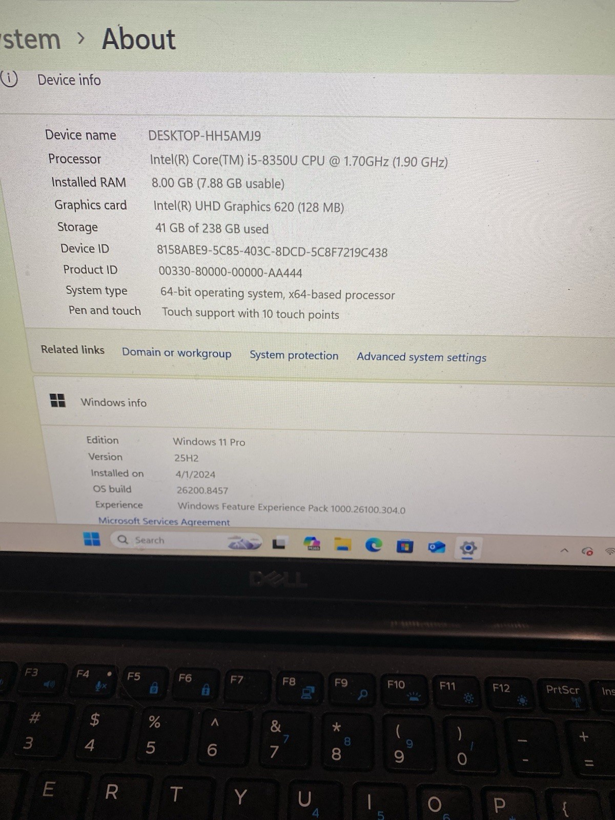 Dell Latitude 7490 256GB SSD Intel i5-8350U 1.70GHz 8GB RAM *BAD SCREEN* Win. 11