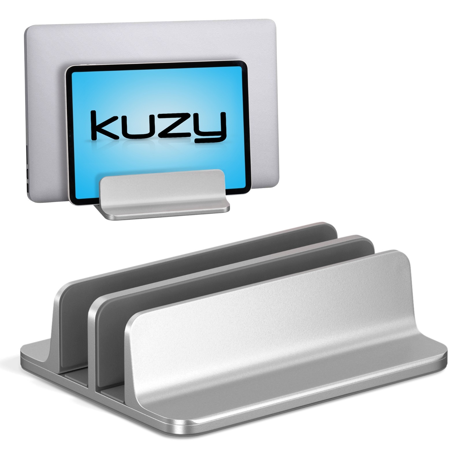 Vertical Laptop Stand Adjustable Dual Slot, MacBook Stand Holder Desk – Silver
