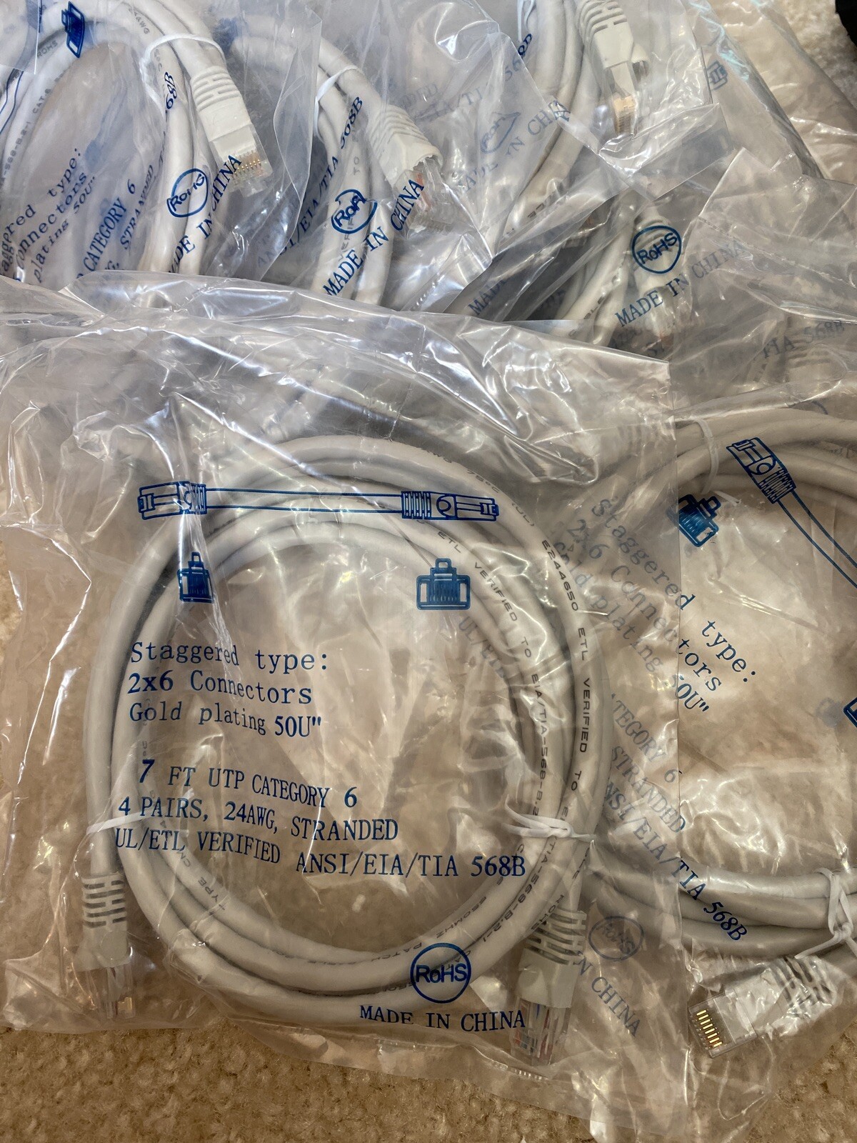 Lot (10) Gold Plating 50U” 7ft UTP Category 6 4 Pairs, 24AWG Stranded 568B
