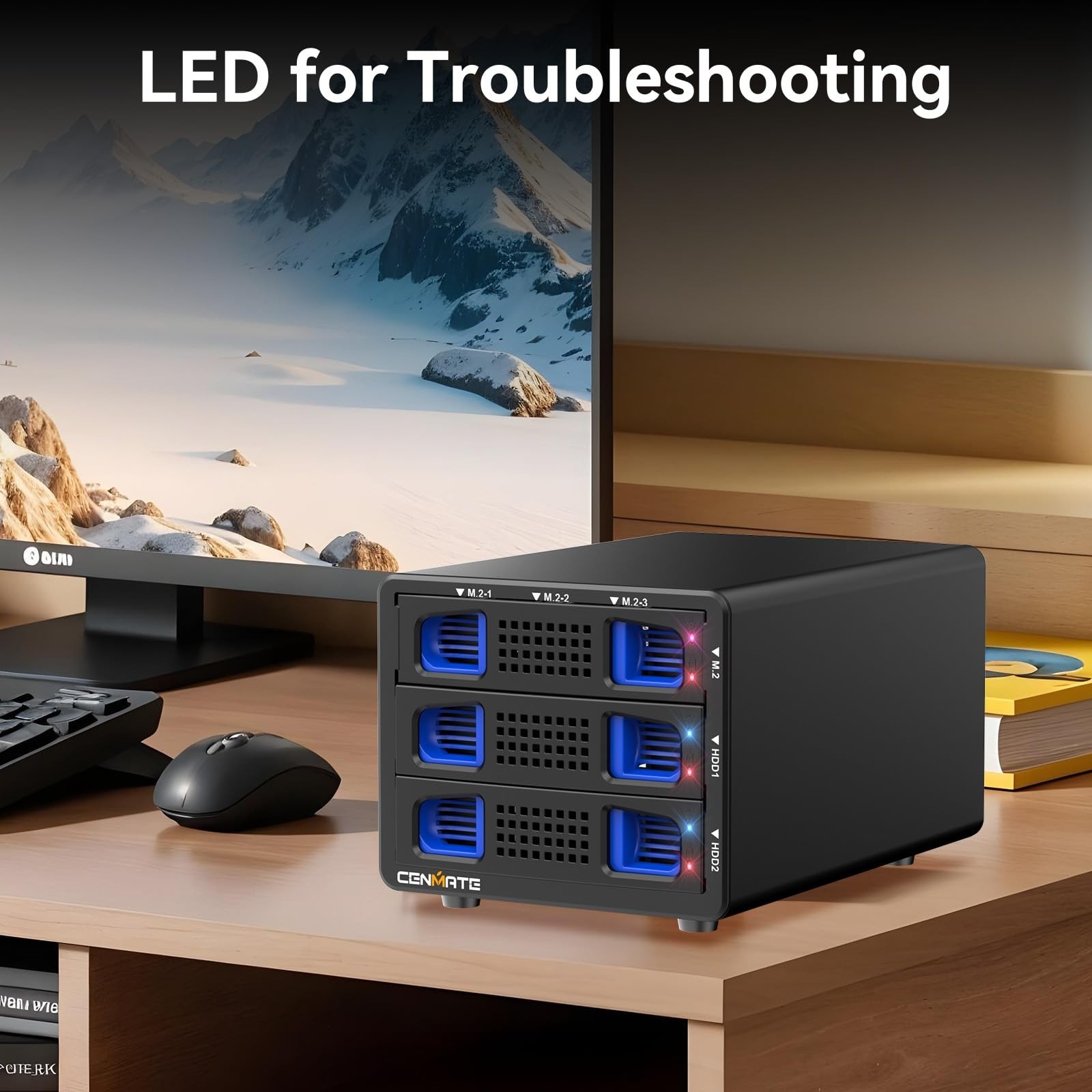 Hybrid SATA HDD/SSD Enclosure with Cooling Fan, USB 3.2 Gen 2, Supports 22TB HDD