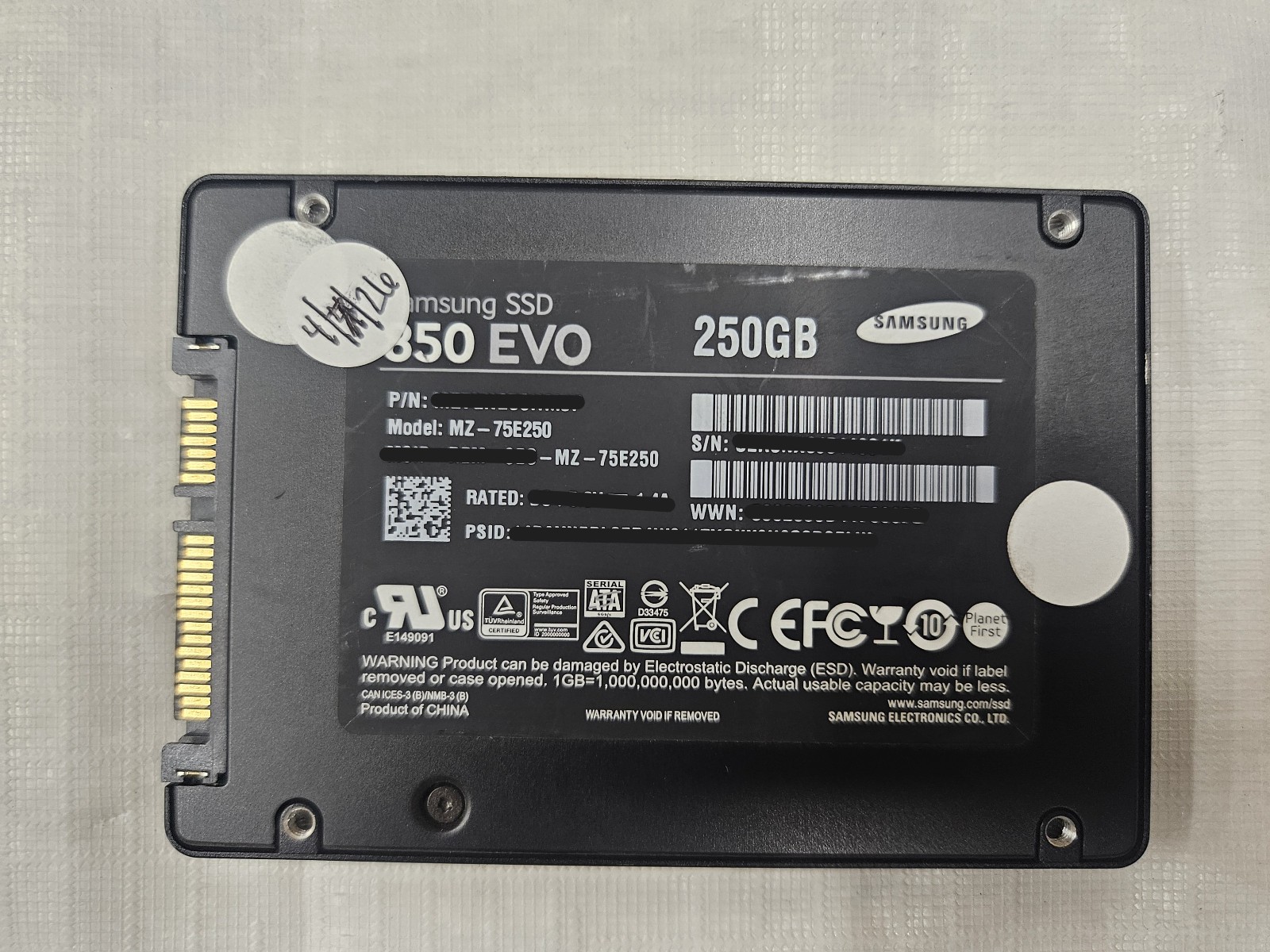 Samsung 840/850 EVO 250 GB SATA SSD (MZ75E250/MZ7TE250) Tested 80-99% Health