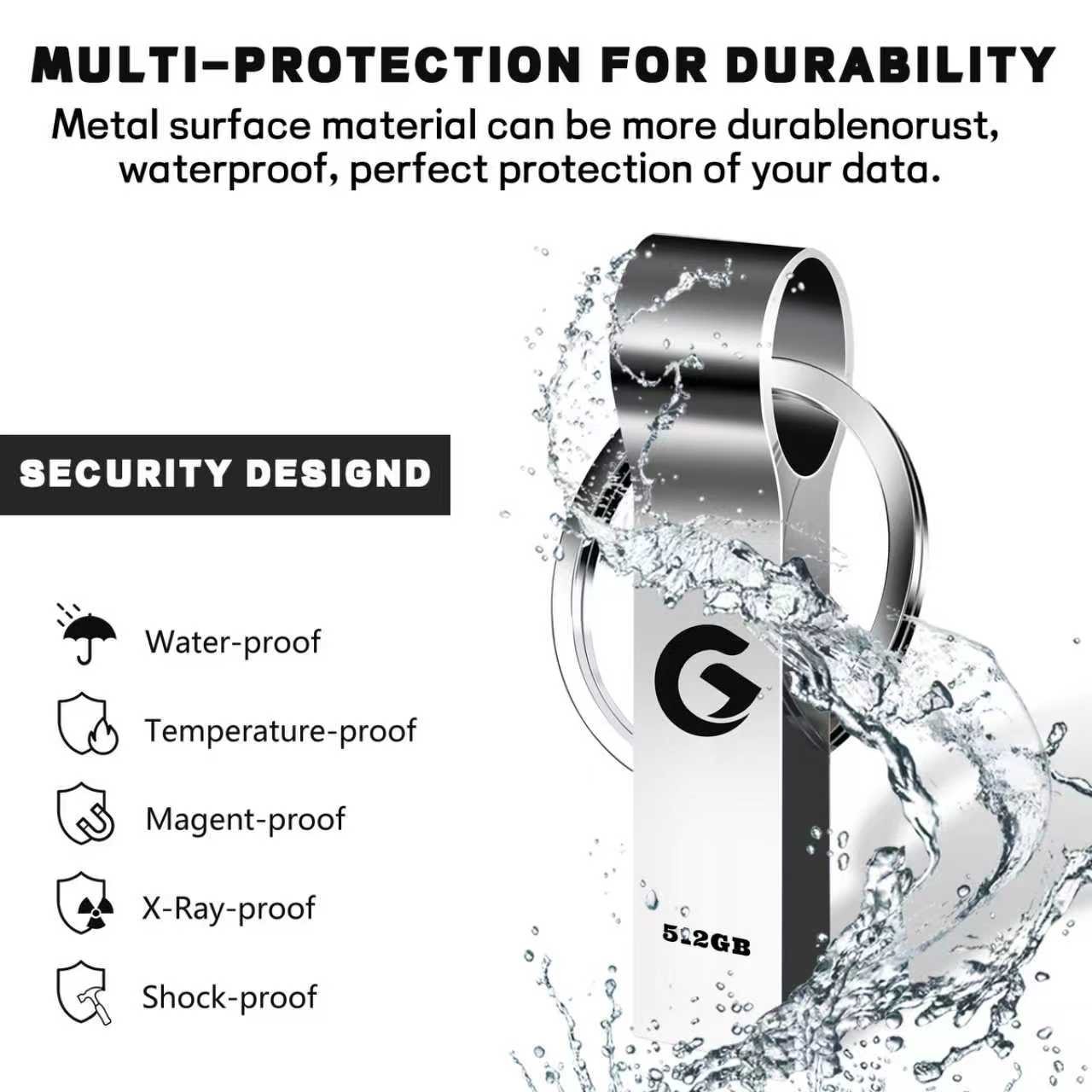 512GB Flash Drive Memory Stick Storage Metal Waterproof Thumb Drive Pendrive