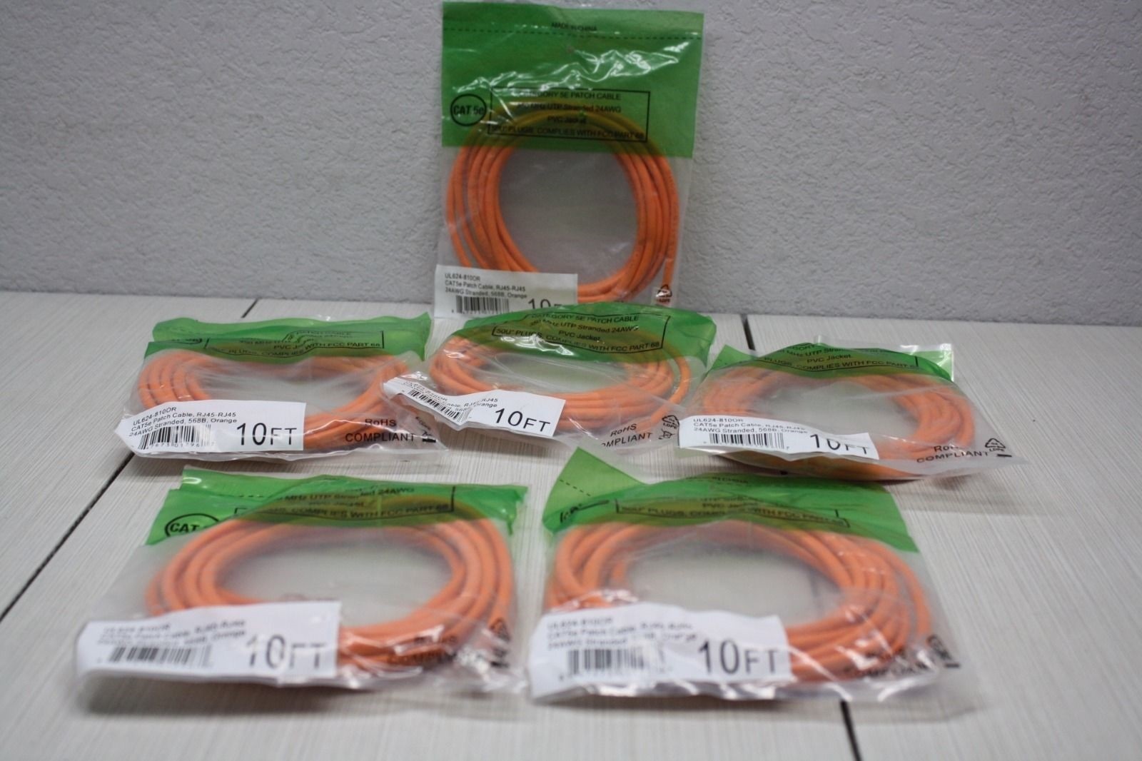 6x Shaxon Industries Patch Cable 10Ft Orange RJ45-RJ45 24AWG Stranded 568B Cat5e