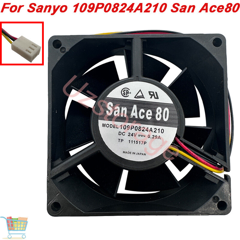24V 0.29A 80*80*32mm Double Ball Cooling Fan For Sanyo 109P0824A210 San Ace80