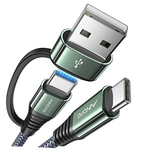 USB C Cable Fast Charging with USB Adapter, Woven 60W USB to USB C 10FT 1 Grey