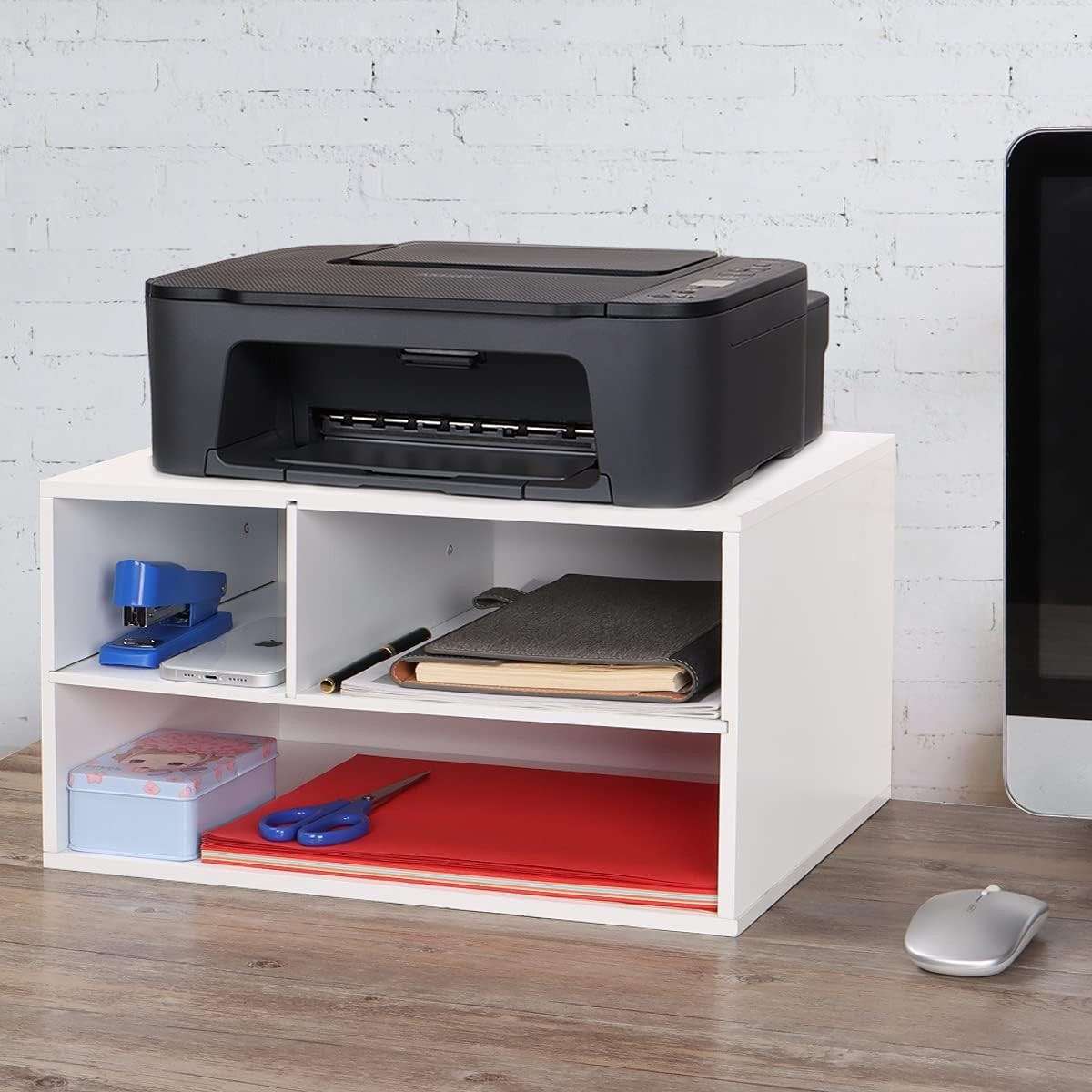 EMERIT Printer Stand Shelf with Storage Wood Desk Paper Organzier for Home/Of…