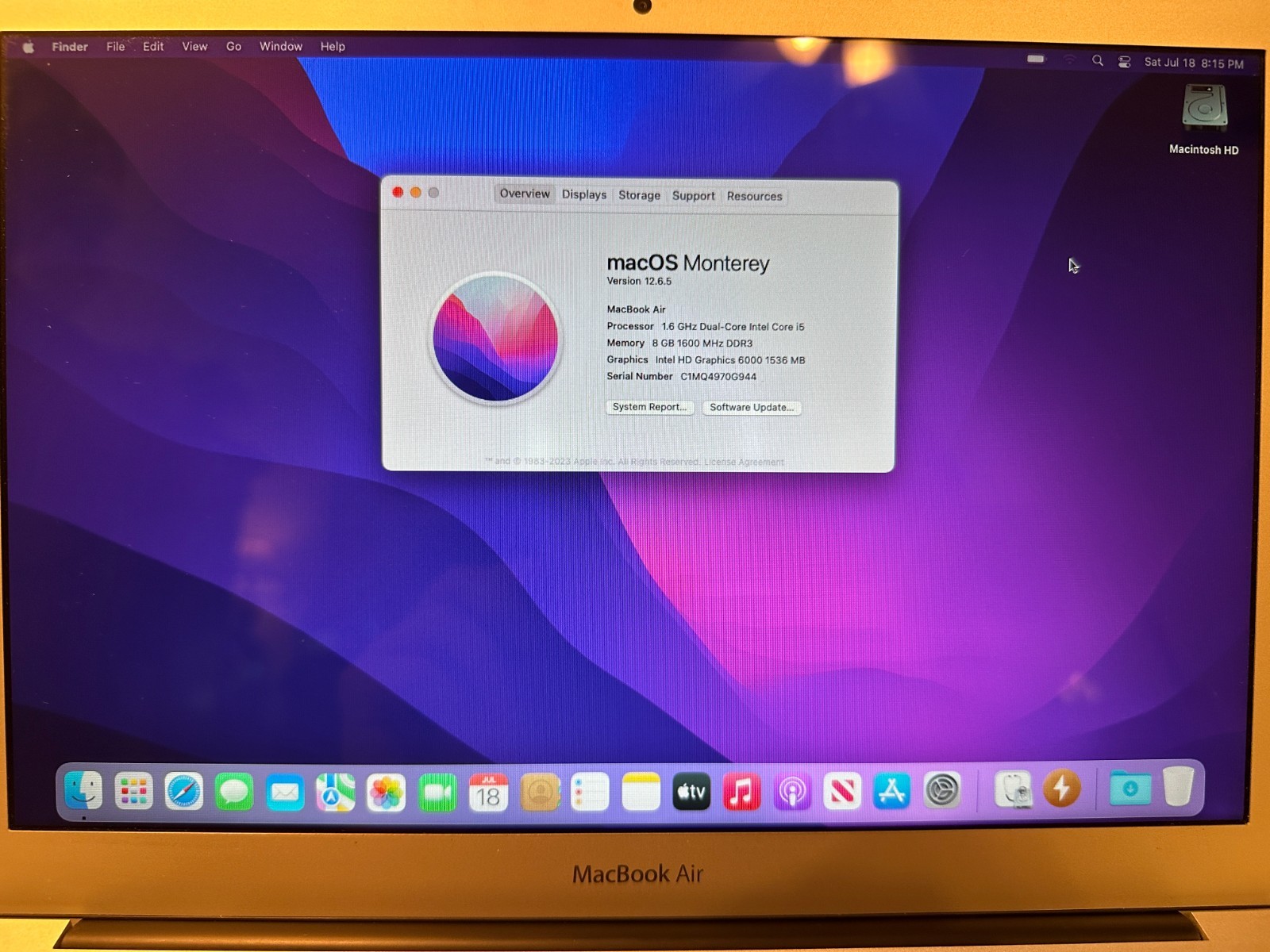 Apple MacBook Air 13.3 in (256GB SSD, Intel Core i5 5th. Gen., 1.6GHz, 8GB RAM)