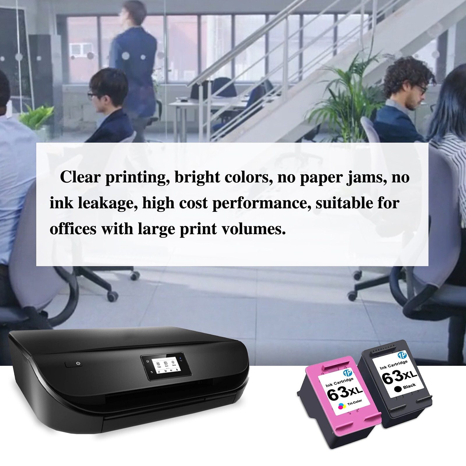 2 Pack 63XL Replacement for HP 63 XL Ink Cartridge Black/Tri-Color Deskjet 2130