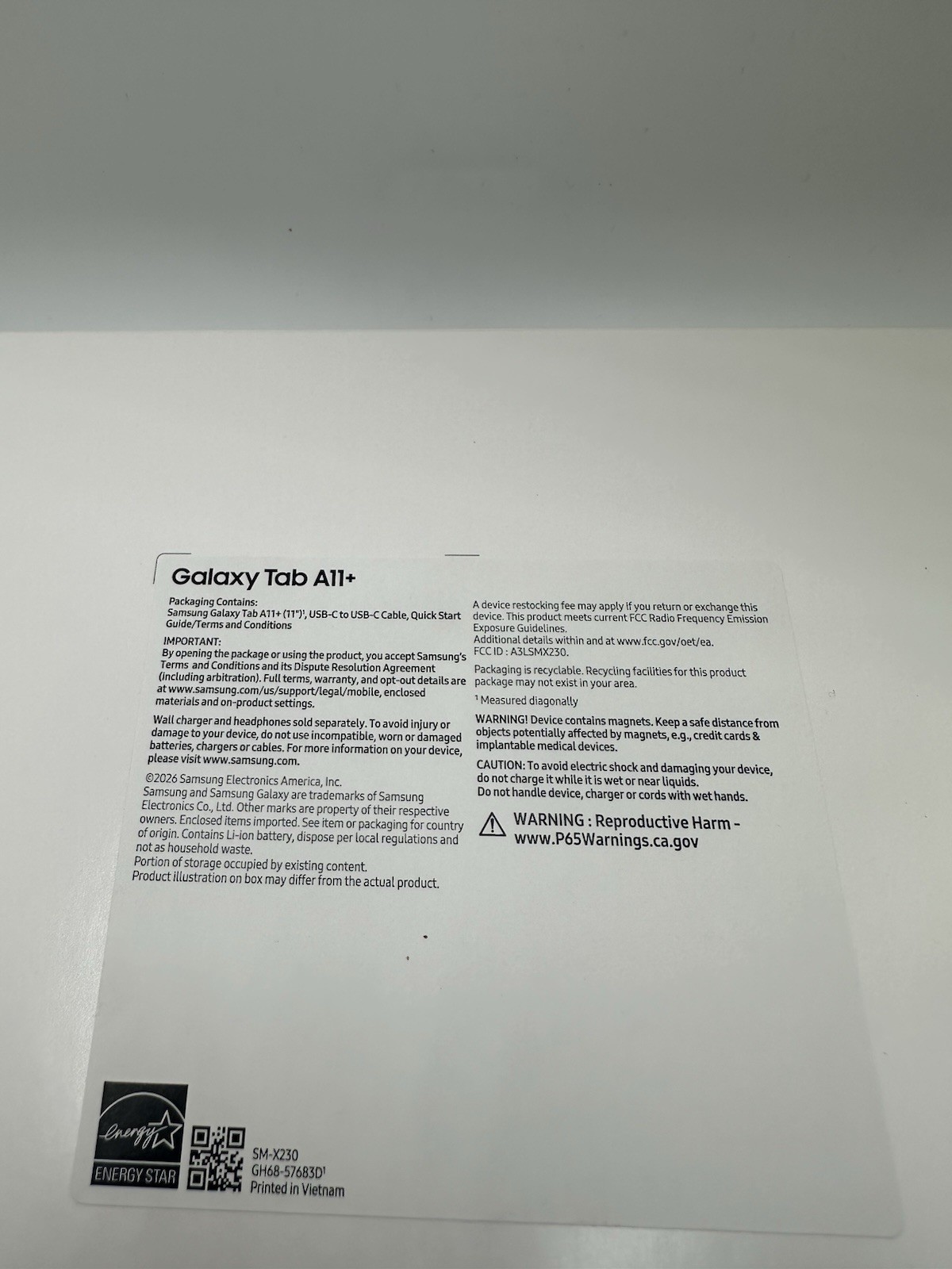 Samsung Galaxy Tab A11+ Plus 11″ SM-X230 128GB (WiFi Only) Brand NEW Sealed