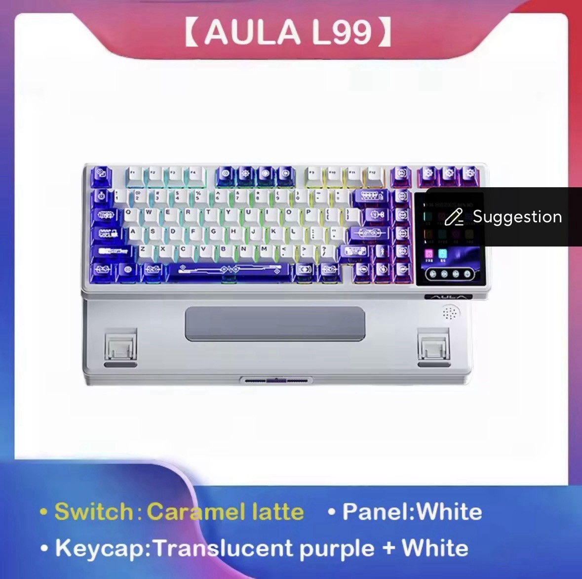 Mechanical Keyboard for Gamers & Creators—L99 3.98″ IPS touchscreen(84-Key)White