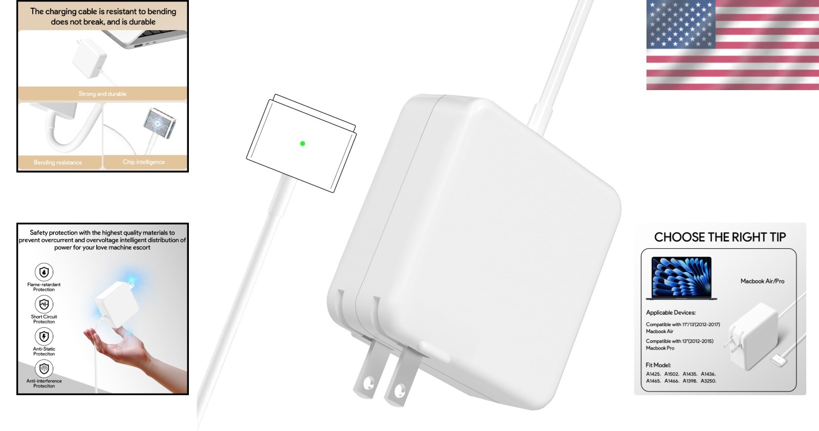 Compact & Portable 60W Magnetic Charger for MacBook Pro/Air with Safety Features